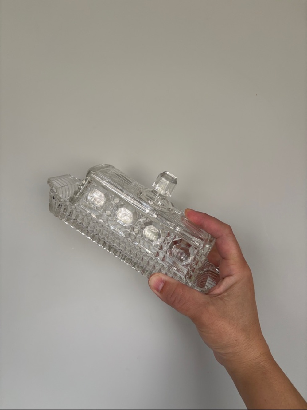 Vintage Pressed Glass Butter Dish with Lid - Clear